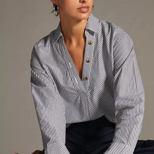 By Anthropologie Henley Popover Shirt Maeve Striped 2XS NWT